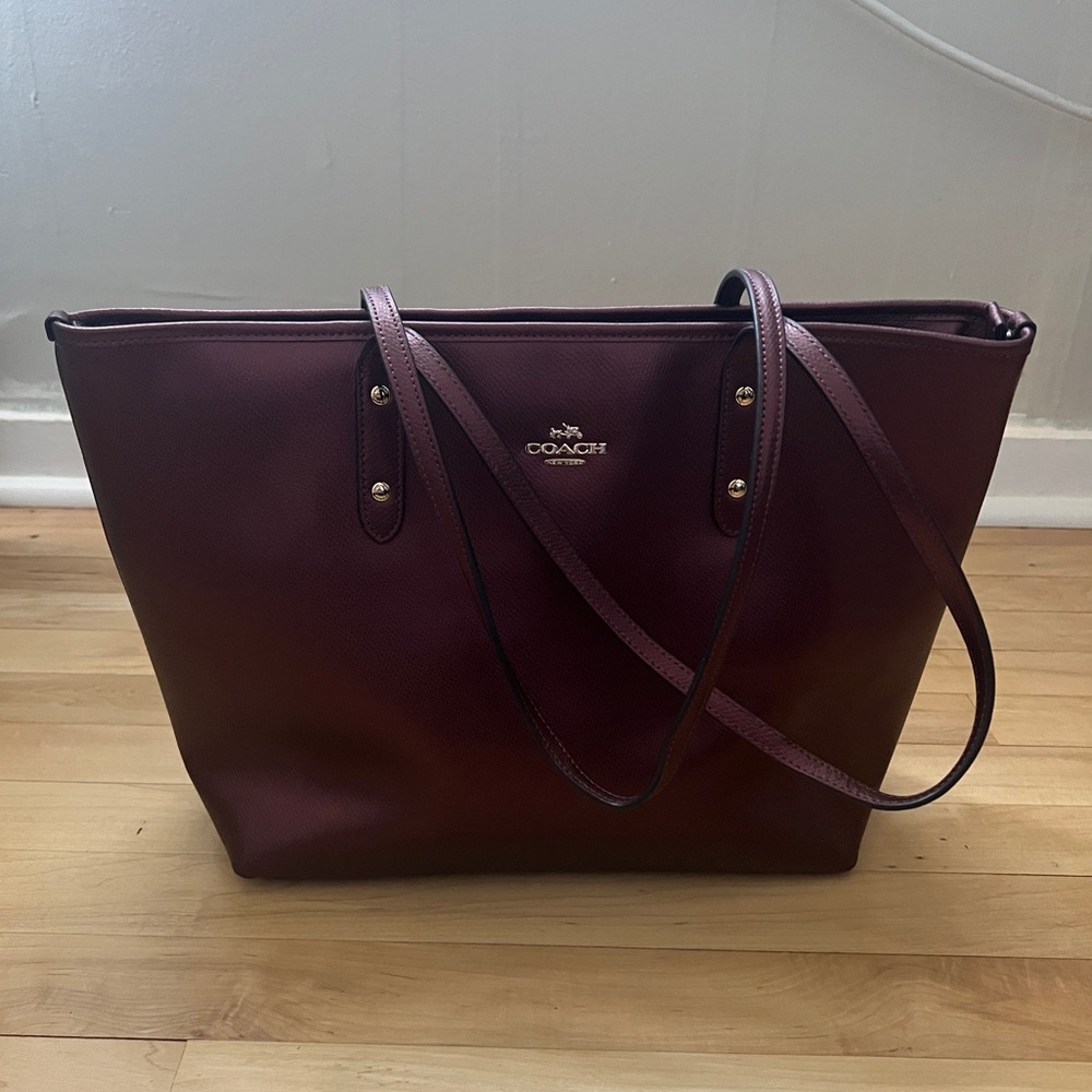 Coach Deep Burgundy Leather Tote - Picture 2 of 12